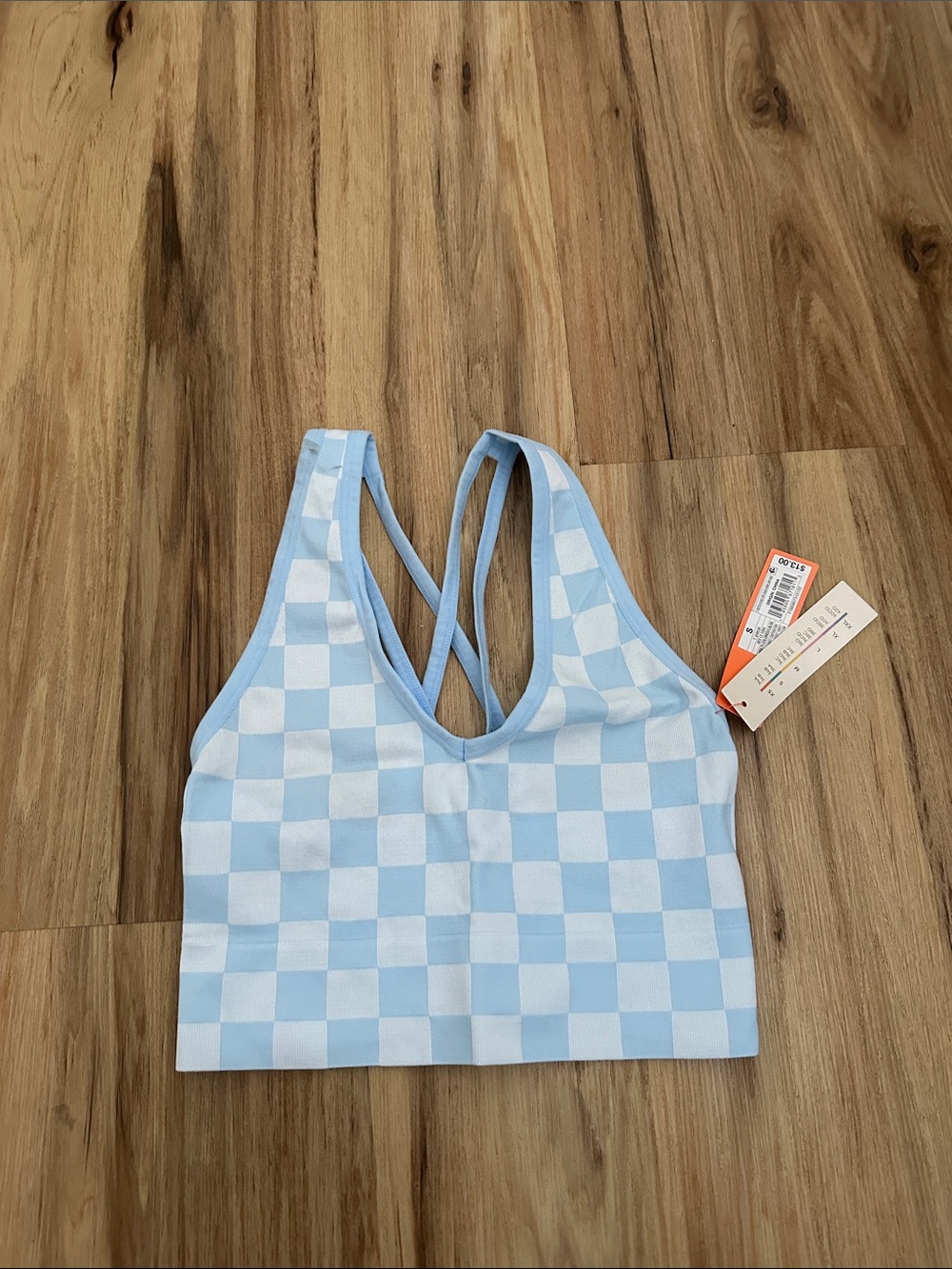 Colsie Light Blue and White Checkered Crop Tank